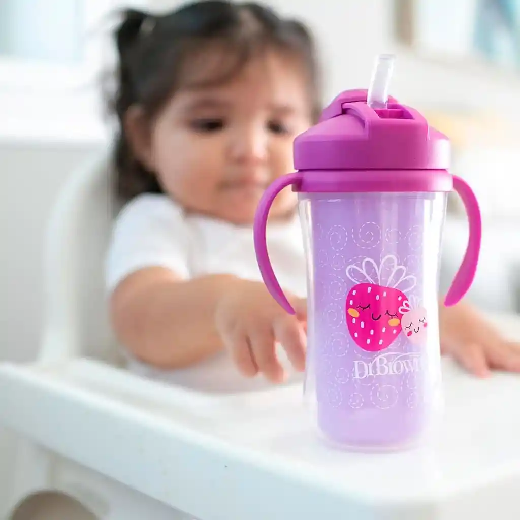 Vaso Térmico Rosa Con Agarraderas Y Pitillo Para Bebé, De 10oz, A Prueba De Derrames, Con Tapa Para El Pitillo, Hecho En Material Resistente No Tóxico Sin Bpa, Fácil De Limpiar - Dr Brown's