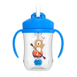 Vaso Azul De 270 Ml Con Agarraderas Y Pitillo Para Bebé, A Prueba De Derrames, Protector Para El Pitillo, Fácil De Limpiar, 100% Libre De Bpa, Hecho En Material Resistente - Dr Brown's