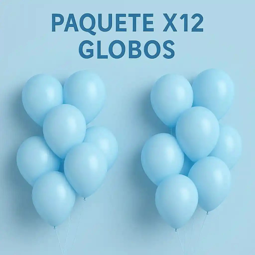 Paquete X 12 Globos R12 Azul Pastel