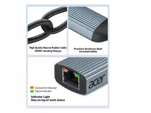 Adaptador Para Cable De Red Acer Gris Lan A Rj45