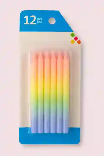Velas Arcoíris De Decoración De Pastel X 12 Unidades