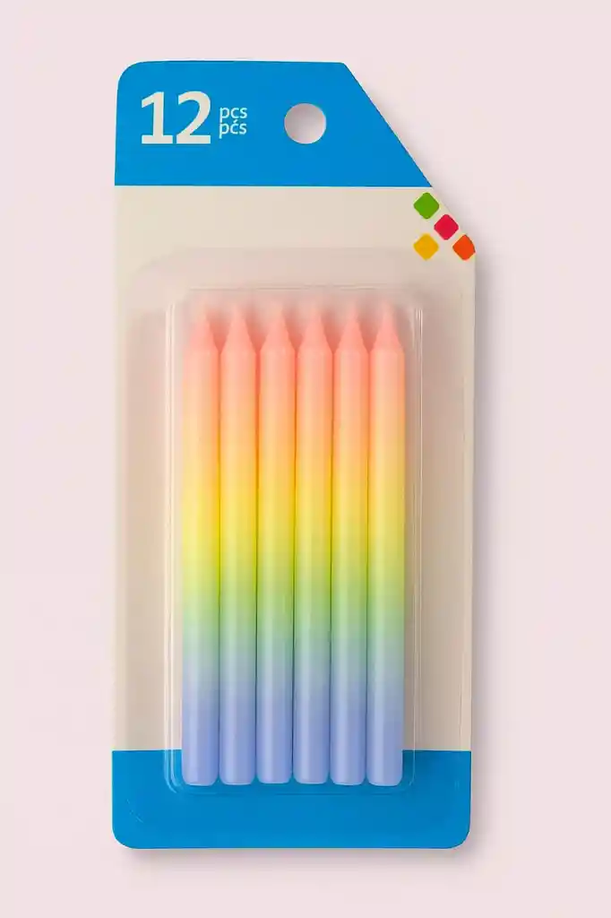 Velas Arcoíris De Decoración De Pastel X 12 Unidades