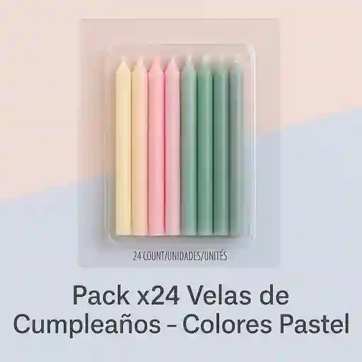 Velas Colores Pastel 24 Unidades/ Para Tortas, Decoración, Bautizo/6cm