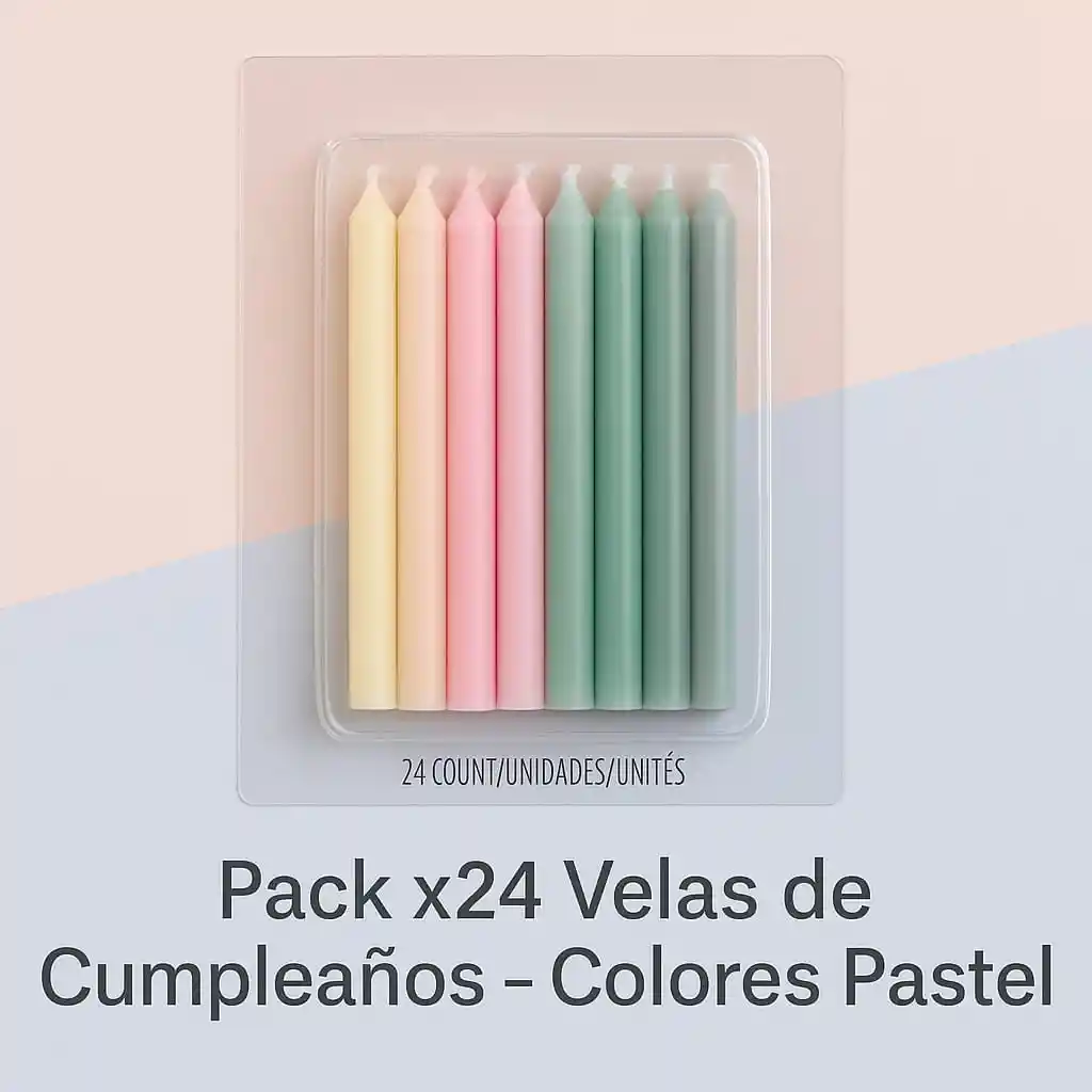 Velas Colores Pastel 24 Unidades/ Para Tortas, Decoración, Bautizo/6cm