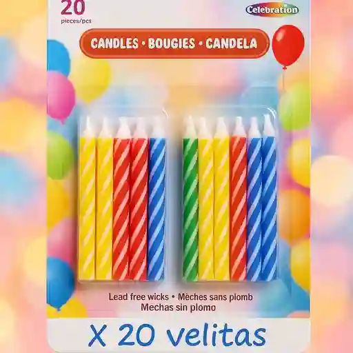 Velas Colores En Espiral X 20 Unidades/ Para Tortas, Decoración, Bautizo /8cm