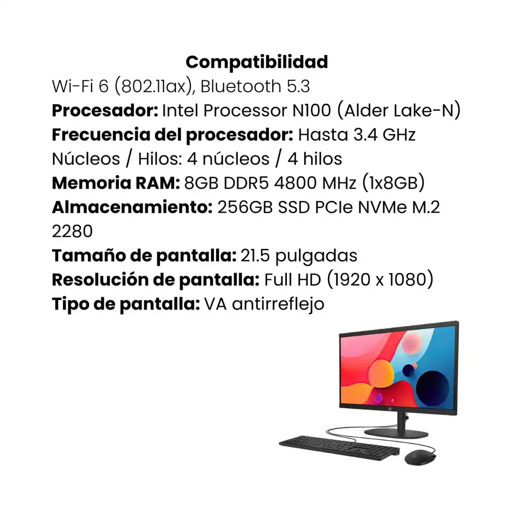 Computador Hp Todo En Uno 22-dg0011la N100, 8gb, 256gb, 21.5" Fhd