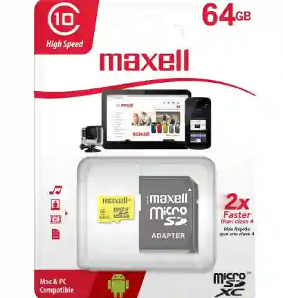 Memoria Microsd Maxell 64gb – Con Adaptador Sd Y Alta Velocidad