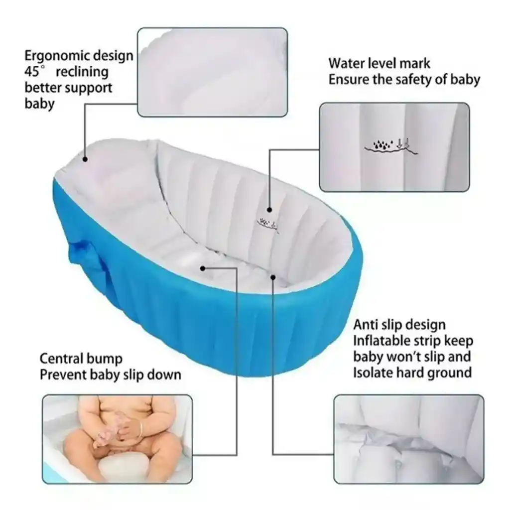 Piscina Bañera Tina Inflable Para Bebes 98x65x28cm