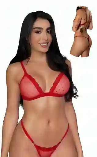 Conjunto Grabado Rojo (bra Y Panty Ajustables)