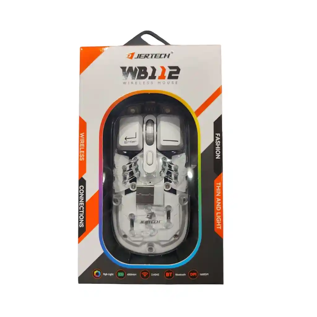 Mouse Rgb Jertech Inalambrico Transparente Wb-112 Blanco