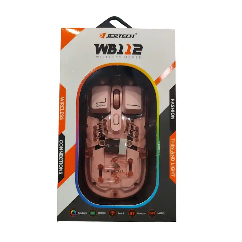 Mouse Rgb Jertech Inalambrico Transparente Wb-112 Rosa