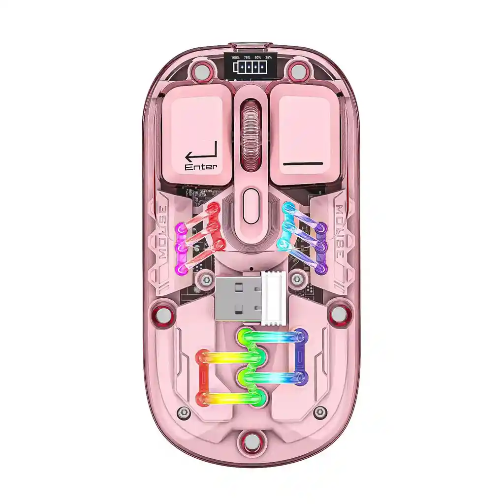 Mouse Rgb Jertech Inalambrico Transparente Wb-112 Rosa