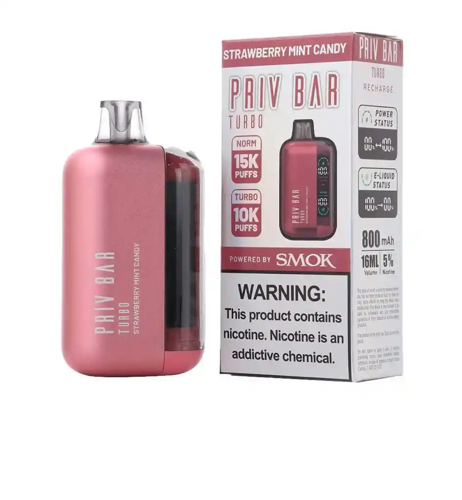 Vaporizador Desechable Priv Bar 15.000 Puff Fresa Y Caramelo Mentolado