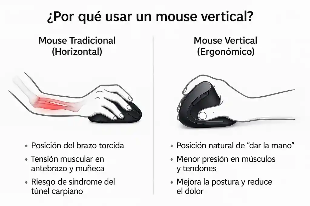 Mouse Inalambrico Ergonomico Diseño Vertical Recargable