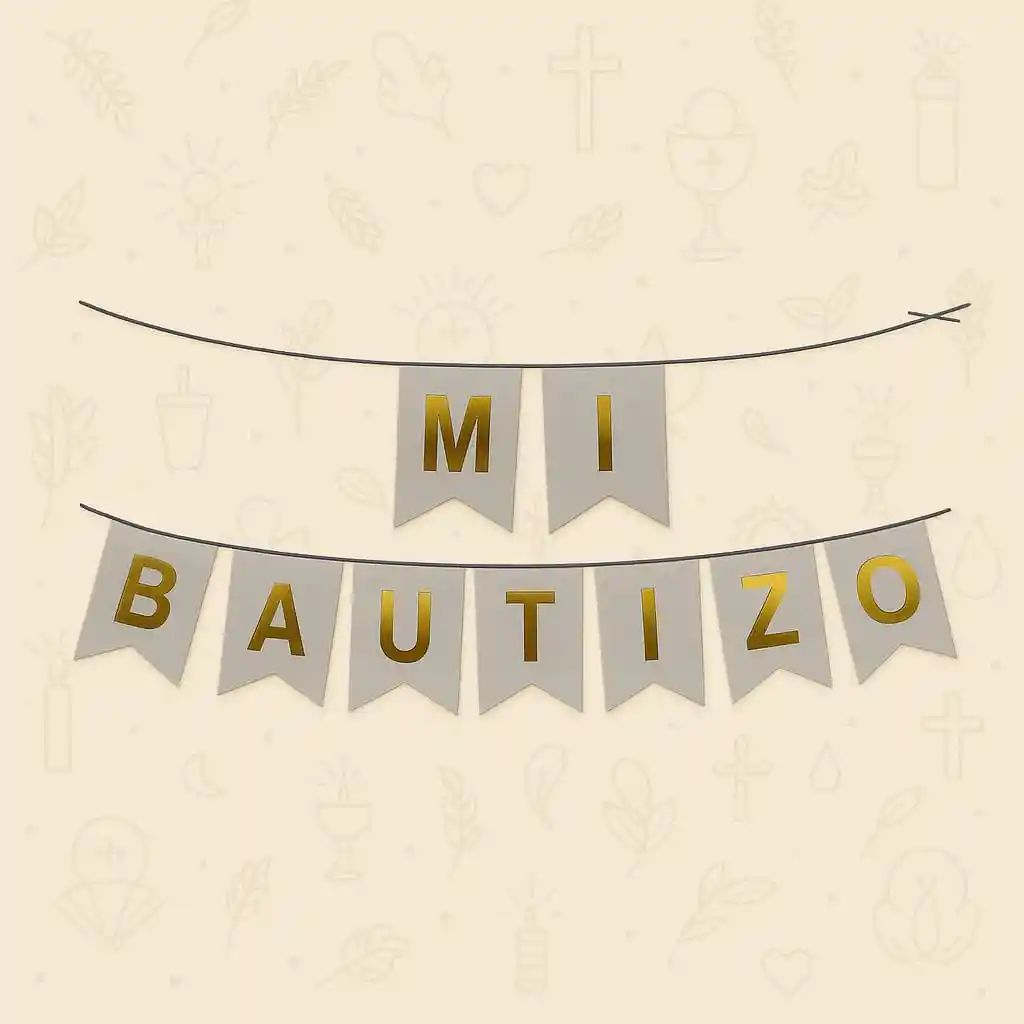 Banderín Mi Bautizo Blanco-letras Doradas