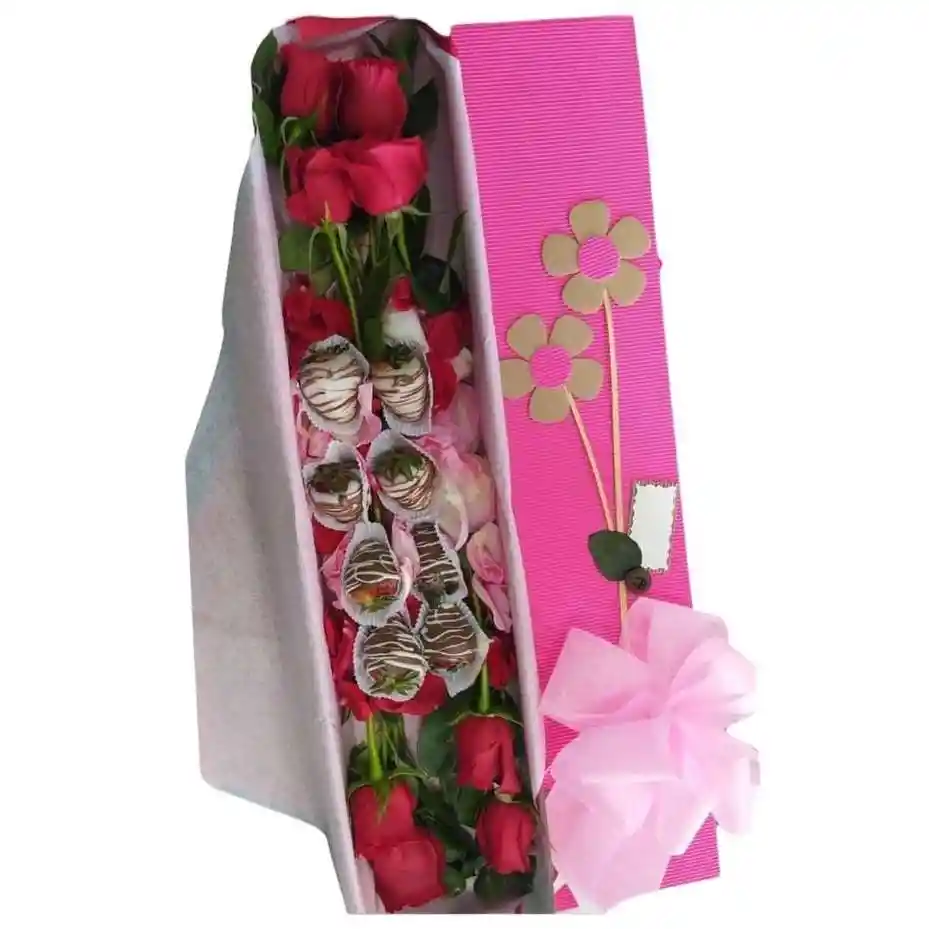 Flores Bogotá - Caja De 8 Fresas Con Chocolate Y 8 Rosas