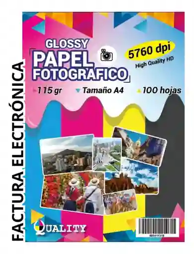 Papel 115grs X100h Fotográfico Tamaño A4 Blanco Brillante Glossy