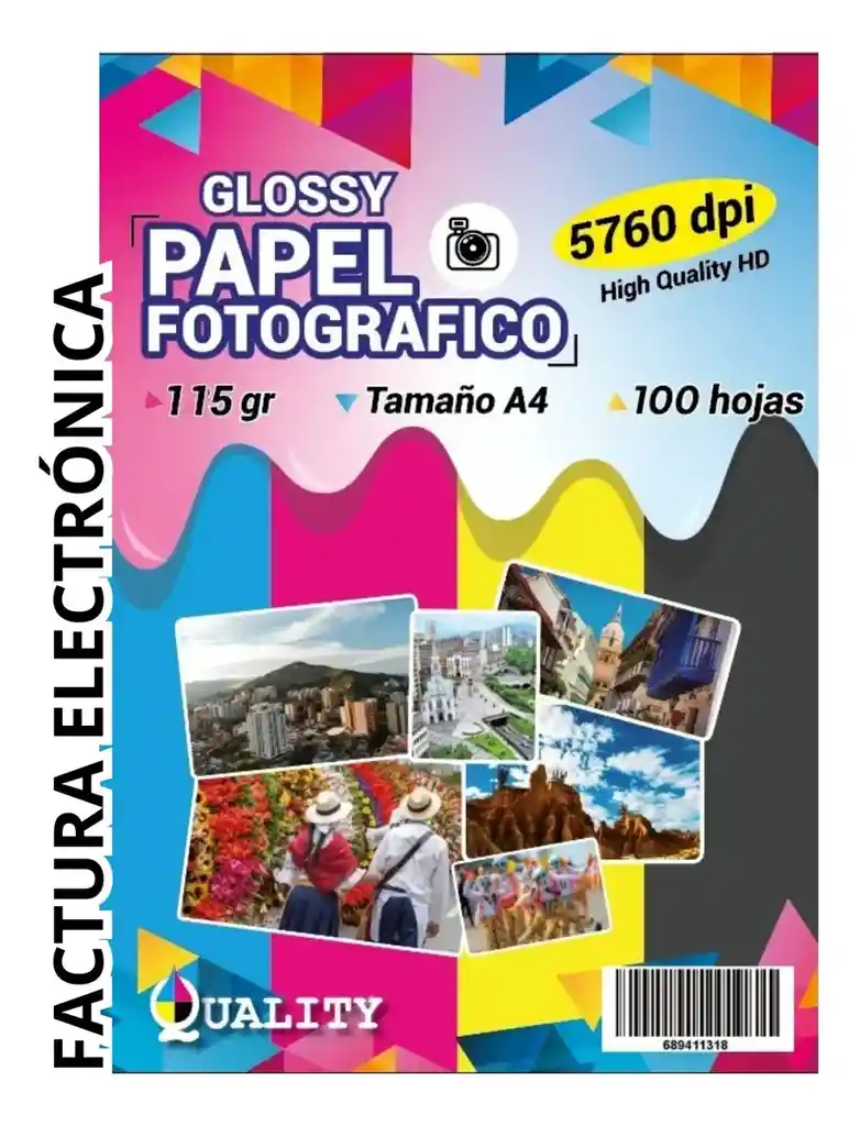 Papel 115grs X100h Fotográfico Tamaño A4 Blanco Brillante Glossy