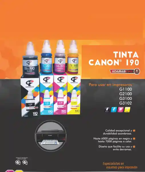 Pack 4 Tintas Genericas Canon 190 - 135ml Negra Y 70ml Colores