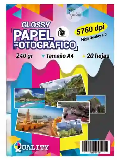 Papel 240grs X20h Fotográfico Tamaño A4 Blanco Brillante Glossy