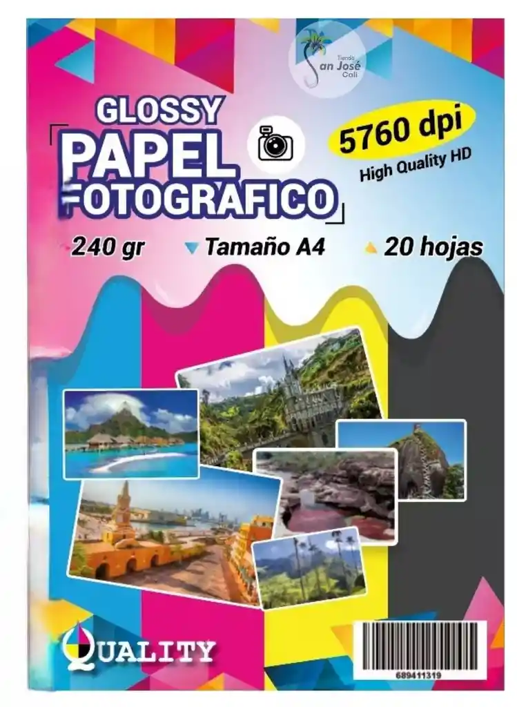 Papel 240grs X20h Fotográfico Tamaño A4 Blanco Brillante Glossy