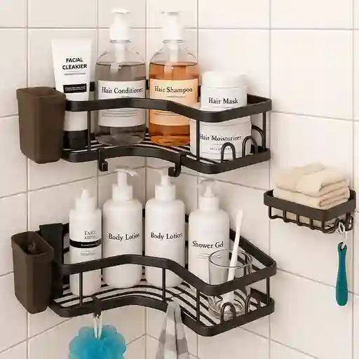 Organizador Ducha Baño Esquinero Inoxidable X 2 + 1 Jabonera