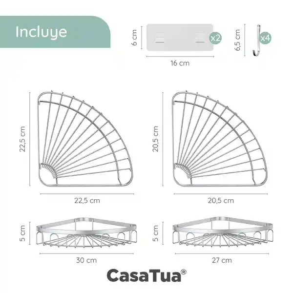 Organizador Esquinero De Ducha Set X 2 - Plateado