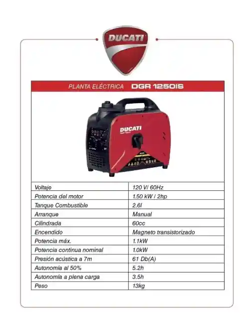 Planta Electrica Inverter- Ducati1250i Gasolina 4 Tiempos