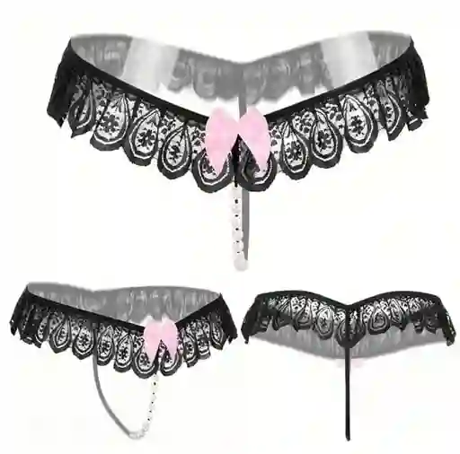 Tanga Con Moño Rosado Negra #5