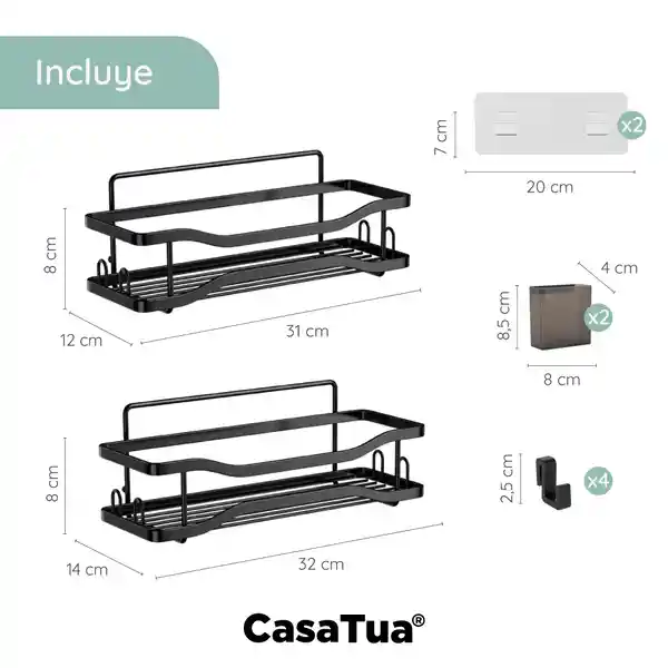 Organizador De Ducha Repisa Adhesivo Set 2 Inox - Negro