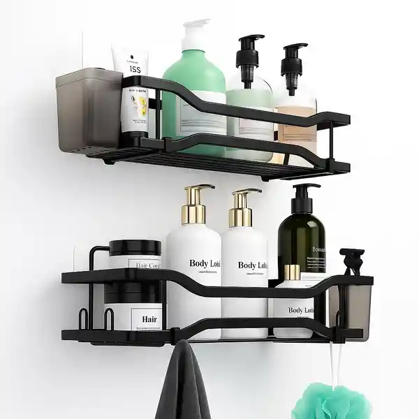 Organizador De Ducha Repisa Adhesivo Set 2 Inox - Negro