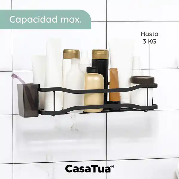 Organizador De Ducha Repisa Adhesivo Set 2 Inox - Negro