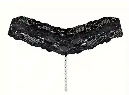 Tanga Negra De Encaje Sexy Con Perlas #8