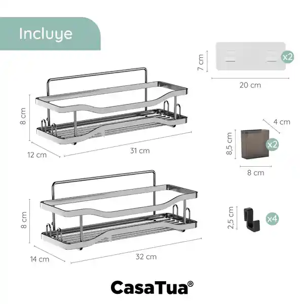 Organizador De Ducha Repisa Adhesivo Set 2 Inox - Plateado