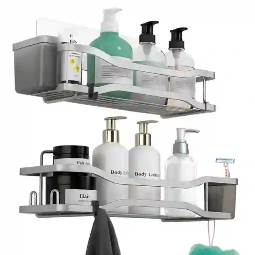 Organizador De Ducha Repisa Adhesivo Set 2 Inox - Plateado