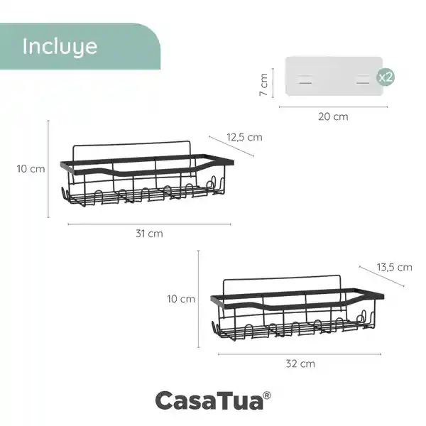 Organizador De Ducha Set X 2 Repisa Baño Inox. - Negro