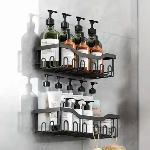 Organizador De Ducha Set X 2 Repisa Baño Inox. - Negro