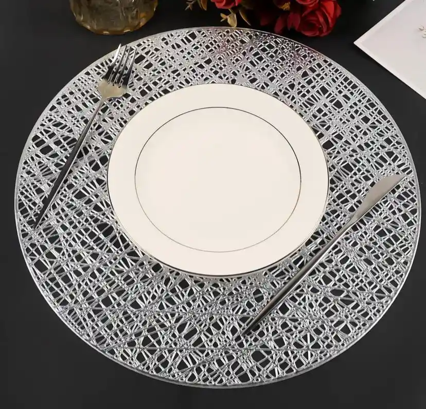 Individual Redondo Plateado Silver Trama Elegante