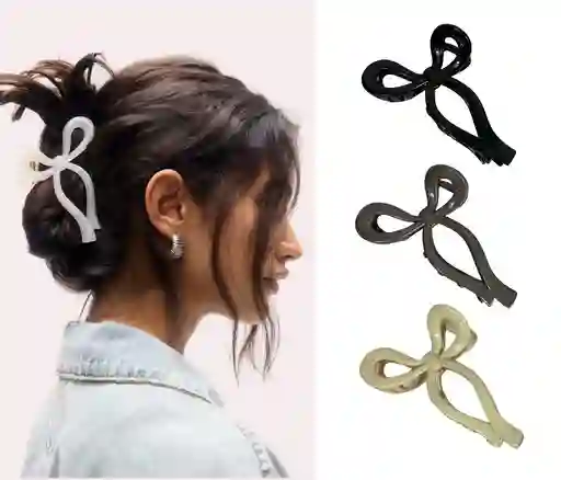 Pinza Caimán Gancho Lazo Moño Brillante Pelo Cabello Set X 3