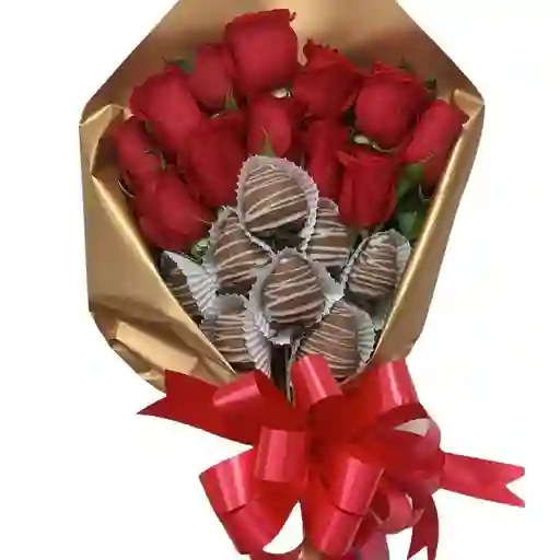 Bouquet Rosas Y Fresas Con Chocolate