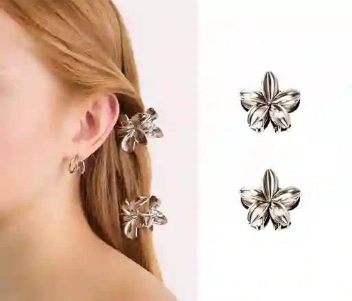 Pinza Caimán Gancho Flor Hawaiana Metalizada Pelo Set X2 Und