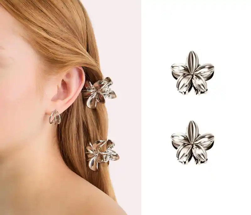 Pinza Caimán Gancho Flor Hawaiana Metalizada Pelo Set X2 Und
