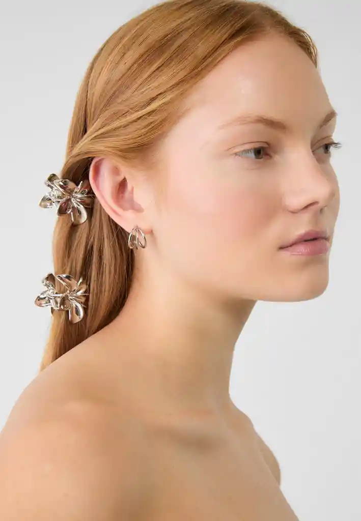 Pinza Caimán Gancho Flor Hawaiana Metalizada Pelo Set X2 Und