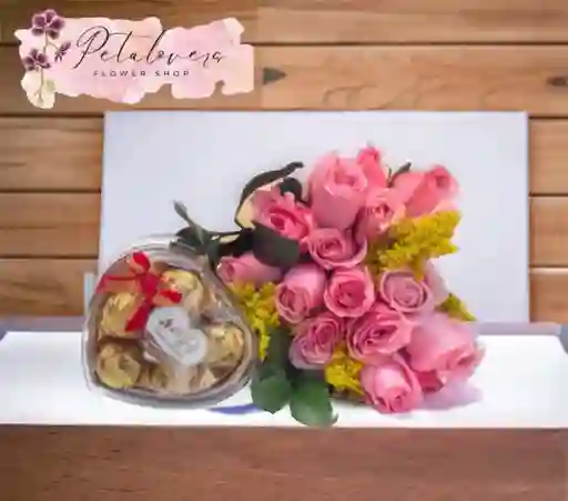 Rosas Arreglo Floral , 24 Rosas Rosadas Y Chocolates X5
