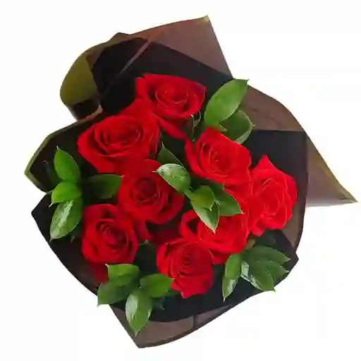 Flores Arreglo 8 Rosas Rojas En Ramo