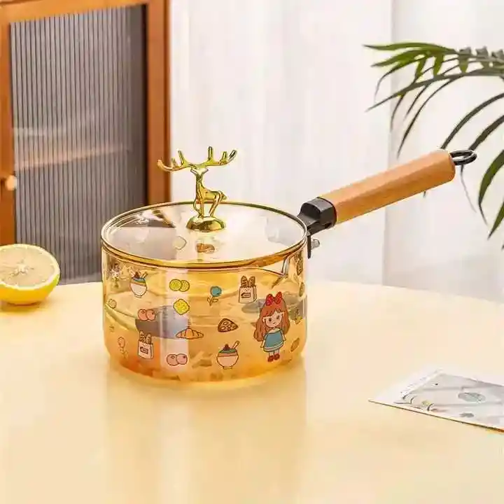 Olla Antiadherente Con Mango En Vidrio Rígido, Resistente A Altas Temperaturas, Diseño Infantil