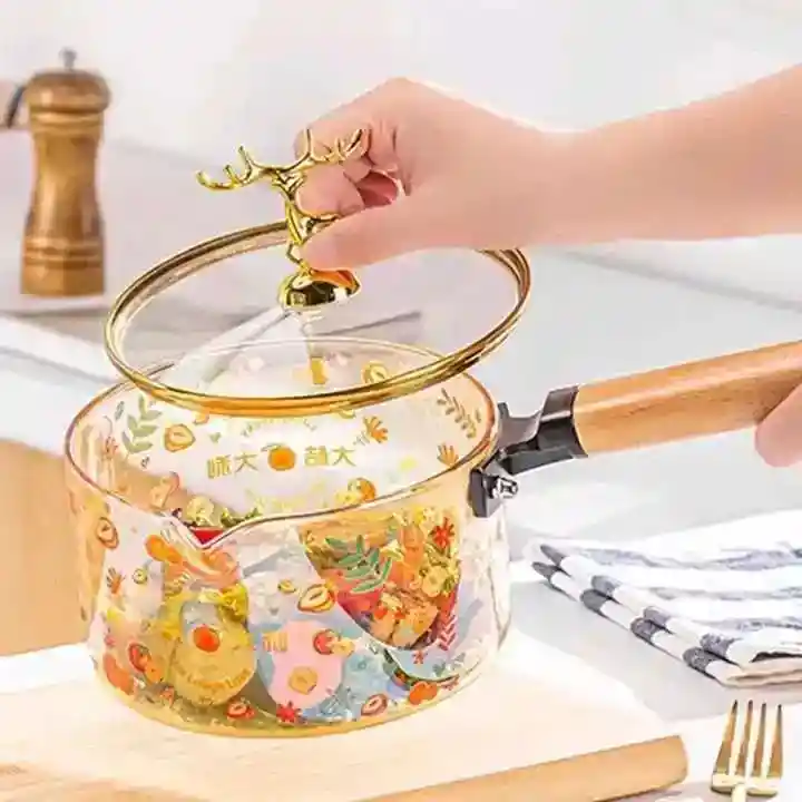 Olla Antiadherente Con Mango En Vidrio Rígido, Resistente A Altas Temperaturas, Diseño Infantil