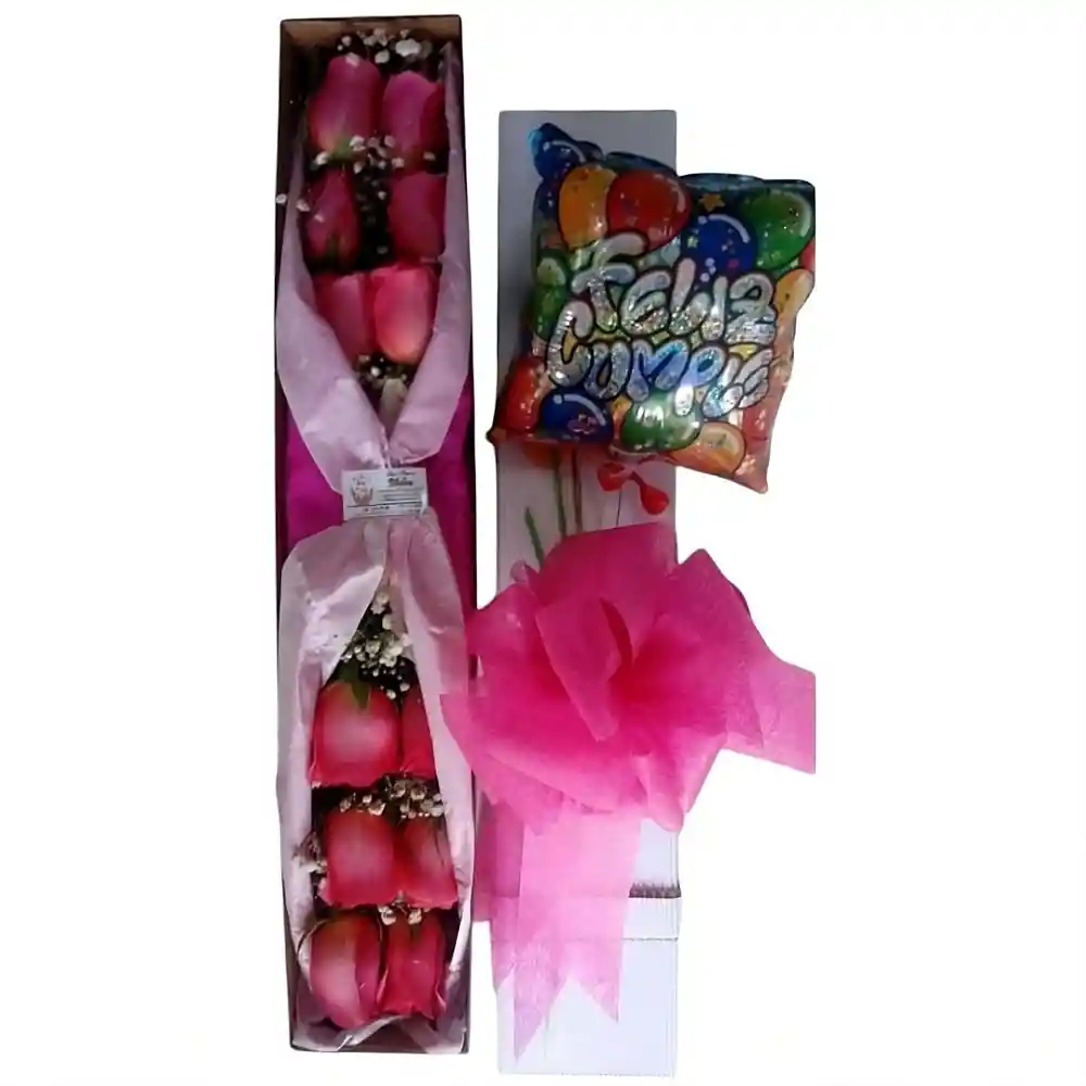 Caja 24 Rosas Con Globo