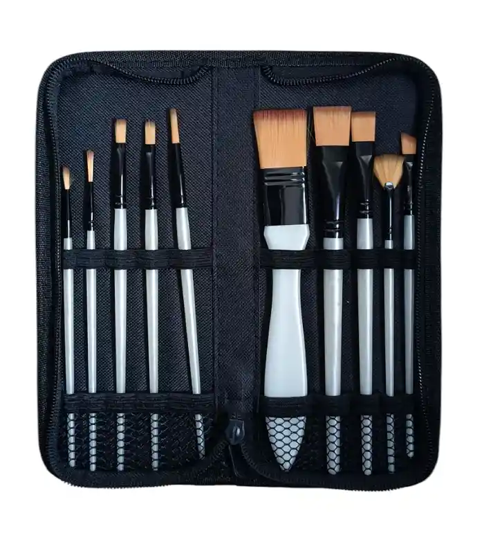 Kit Con Estuche De 10 Pinceles De Diferentes Medidas