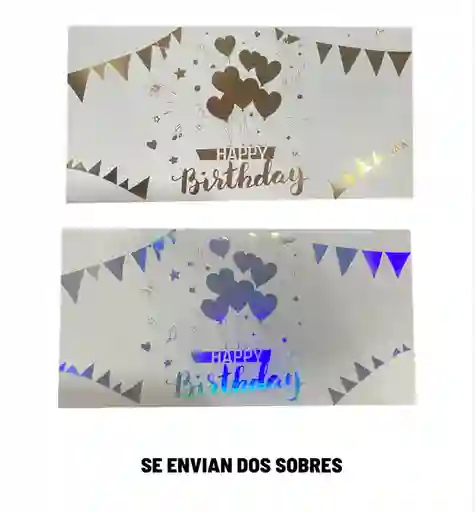 Lluvia De Sobres Happy Birthday Con Estampado Metalizado Dorado Y Plateado X 2 Unidades